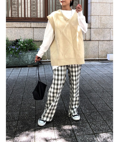 ulu(ウル)の「Check design straight wide pants(その他パンツ・レディース・ブラック/グリーン・FREE)」の20枚目の写真