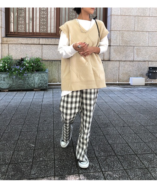 ulu(ウル)の「Check design straight wide pants(その他パンツ・レディース・ブラック/グリーン・FREE)」の21枚目の写真