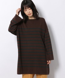 12Gバトーネックボーダー柄ニットチュニック / 217543