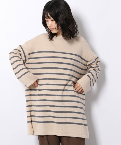 LAKOLE(ラコレ)の「12Gバトーネックボーダー柄ニットチュニック / 217543(ニット/セーター・レディース・ブラウン/アイボリー/ライトベージュ・SMALL/MEDIUM)」の3枚目の写真