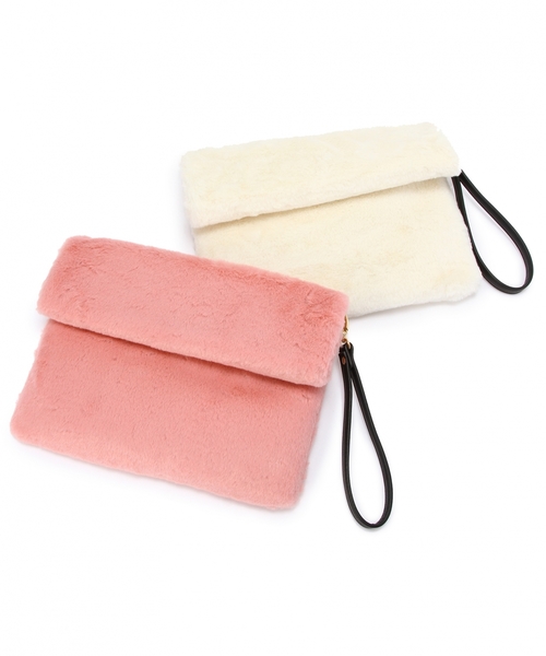 Jewel Changes（ジュエルチェンジズ）の「JC フェイクファー FLAP クラッチ / バッグ / ポーチ / ギフト / プレゼント（クラッチバッグ・レディース・ホワイト/ピンク・フリー）」の11枚目の写真