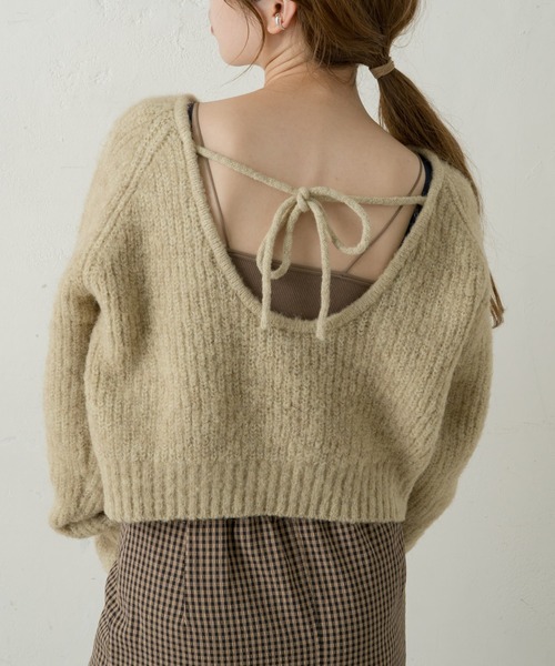 Kastane（カスタネ）の「BACK開きモヘアライクニット（ニット/セーター・レディース・モカ/ライトベージュ/スカイブルー・FREE）」の3枚目の写真