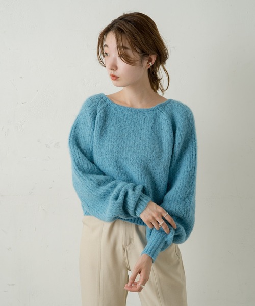 Kastane（カスタネ）の「BACK開きモヘアライクニット（ニット/セーター・レディース・モカ/ライトベージュ/スカイブルー・FREE）」の5枚目の写真
