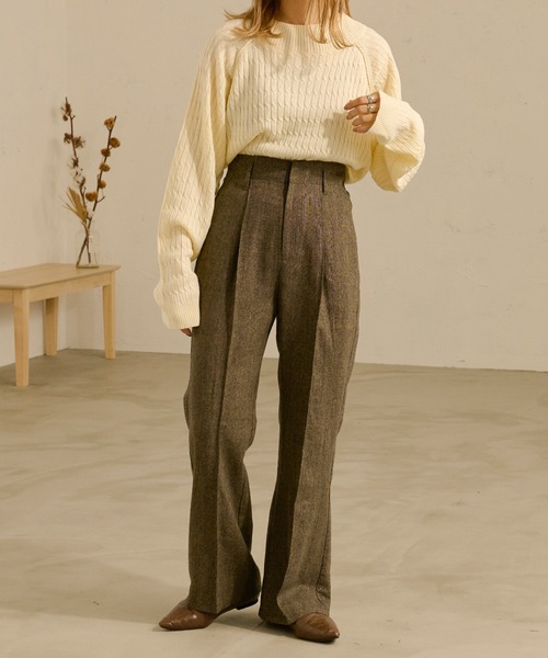 Ambre Neige(アンブルネージュ)の「センターシームツイードパンツ/【WEB/EC限定商品】(スラックス・レディース・ダークブラウン/ライトブラウン・FREE)」の2枚目の写真