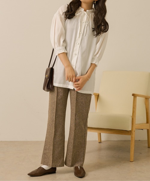 Ambre Neige(アンブルネージュ)の「センターシームツイードパンツ/【WEB/EC限定商品】(スラックス・レディース・ダークブラウン/ライトブラウン・FREE)」の3枚目の写真