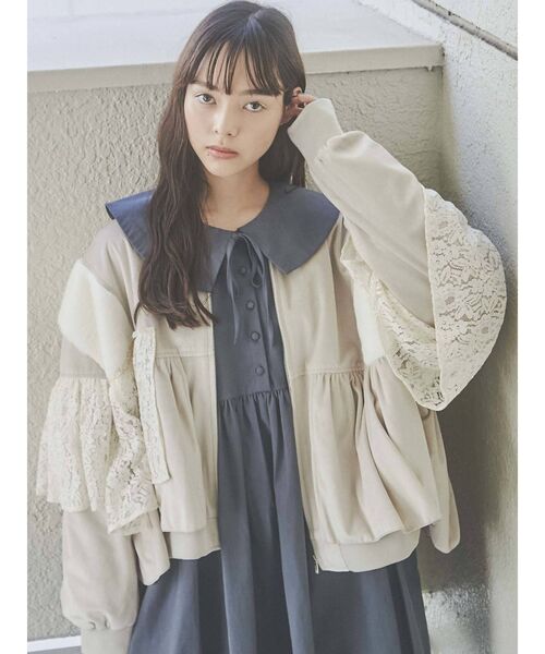 merry jenny（メリージェニー）の「レースレイヤードコンビブルゾン（ブルゾン・レディース・アイボリー/ブラック・FREE）」の5枚目の写真