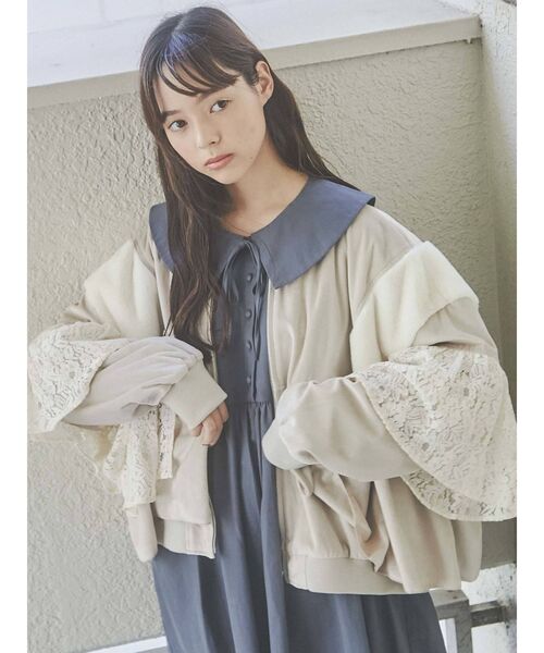 merry jenny（メリージェニー）の「レースレイヤードコンビブルゾン（ブルゾン・レディース・アイボリー/ブラック・FREE）」の6枚目の写真