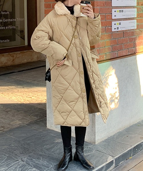 セール】フェイクファー衿キルティングロングコート（ダウンジャケット