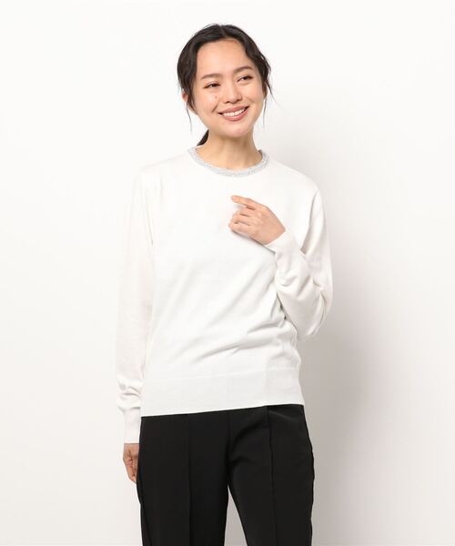 Te chichi（テチチ）の「ラメパール使いクルーネックニット（ニット/セーター・レディース・ブラック/グレー/オフホワイト・ﾌﾘ-）」の6枚目の写真