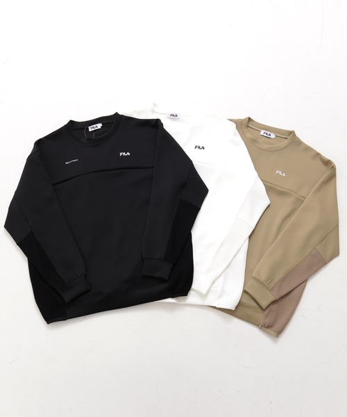 FILA(フィラ)の「FILA/フィラ ダンボールニット ワンポイント ロゴ刺繍 ビックシルエット ドロップショルダー ワッフル切替 トレーナー プルオーバー(スウェット・メンズ・ブラック/ベージュ/オフホワイト・LL/M/L)」の14枚目の写真
