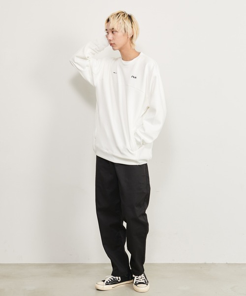 FILA(フィラ)の「FILA/フィラ ダンボールニット ワンポイント ロゴ刺繍 ビックシルエット ドロップショルダー ワッフル切替 トレーナー プルオーバー(スウェット・メンズ・ブラック/ベージュ/オフホワイト・LL/M/L)」の21枚目の写真