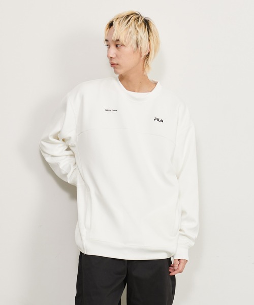 FILA(フィラ)の「FILA/フィラ ダンボールニット ワンポイント ロゴ刺繍 ビックシルエット ドロップショルダー ワッフル切替 トレーナー プルオーバー(スウェット・メンズ・ブラック/ベージュ/オフホワイト・LL/M/L)」の19枚目の写真