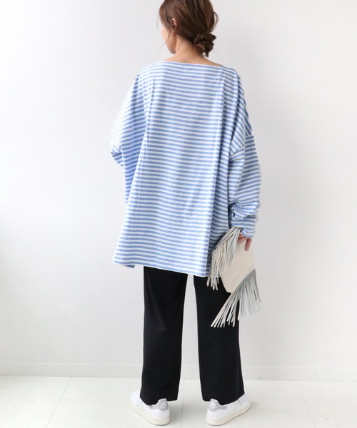 wiffle（ウィッフル）の「《追加》別注【WIFFLE/ウィッフル】*RELUME BIG BORDER TEE：ボーダーTシャツ◆（Tシャツ/カットソー・レディース・ブラック/ベージュ/グレー/サックスブルー/グリーン・FREE）」の21枚目の写真