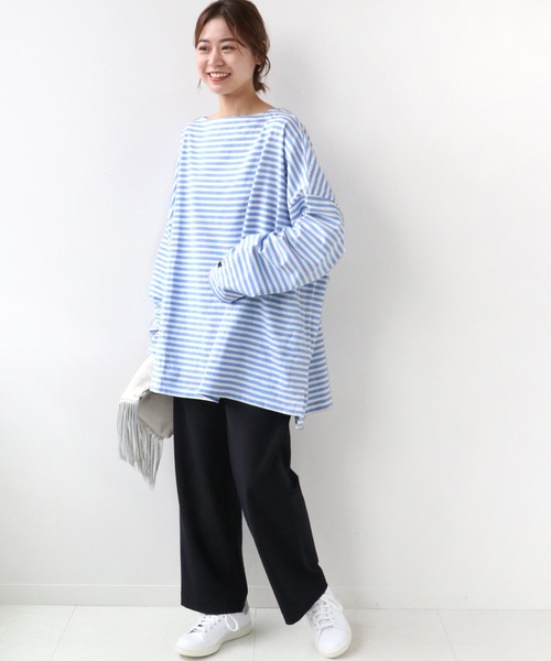 wiffle（ウィッフル）の「《追加》別注【WIFFLE/ウィッフル】*RELUME BIG BORDER TEE：ボーダーTシャツ◆（Tシャツ/カットソー・レディース・ブラック/ベージュ/グレー/サックスブルー/グリーン・FREE）」の9枚目の写真