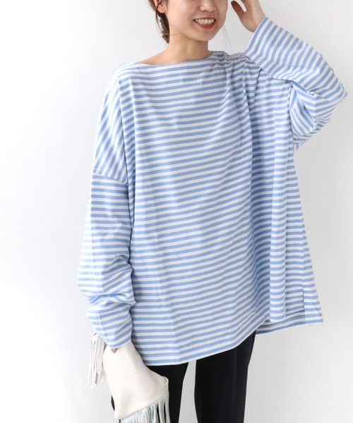 wiffle（ウィッフル）の「《追加》別注【WIFFLE/ウィッフル】*RELUME BIG BORDER TEE：ボーダーTシャツ◆（Tシャツ/カットソー・レディース・ブラック/ベージュ/グレー/サックスブルー/グリーン・FREE）」の16枚目の写真