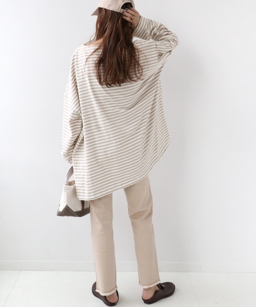 wiffle（ウィッフル）の「《追加》別注【WIFFLE/ウィッフル】*RELUME BIG BORDER TEE：ボーダーTシャツ◆（Tシャツ/カットソー・レディース・ブラック/ベージュ/グレー/サックスブルー/グリーン・FREE）」の8枚目の写真