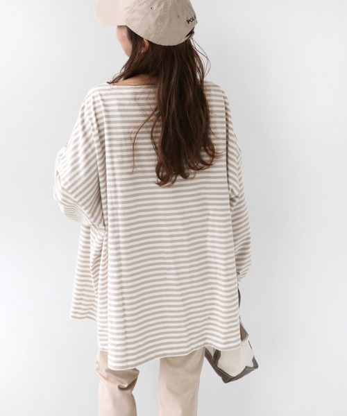 wiffle（ウィッフル）の「《追加》別注【WIFFLE/ウィッフル】*RELUME BIG BORDER TEE：ボーダーTシャツ◆（Tシャツ/カットソー・レディース・ブラック/ベージュ/グレー/サックスブルー/グリーン・FREE）」の15枚目の写真