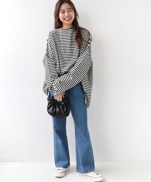 wiffle（ウィッフル）の「《追加》別注【WIFFLE/ウィッフル】*RELUME BIG BORDER TEE：ボーダーTシャツ◆（Tシャツ/カットソー・レディース・ブラック/ベージュ/グレー/サックスブルー/グリーン・FREE）」の13枚目の写真