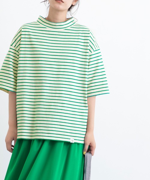 POU DOU DOU（プードゥドゥ）の「ボーダーモックネックゆるTee（Tシャツ/カットソー・レディース・ブラック/ピンク/ブルー/グリーン・3）」の3枚目の写真