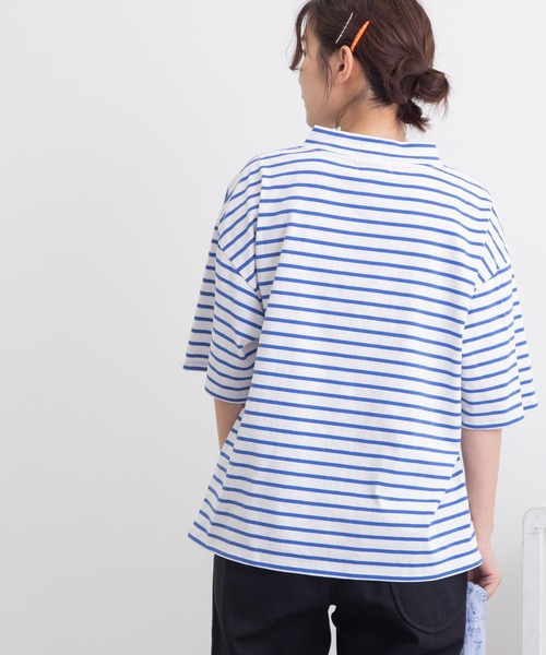 POU DOU DOU（プードゥドゥ）の「ボーダーモックネックゆるTee（Tシャツ/カットソー・レディース・ブラック/ピンク/ブルー/グリーン・3）」の6枚目の写真