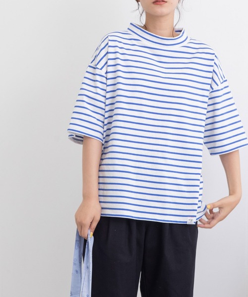 POU DOU DOU（プードゥドゥ）の「ボーダーモックネックゆるTee（Tシャツ/カットソー・レディース・ブラック/ピンク/ブルー/グリーン・3）」の8枚目の写真