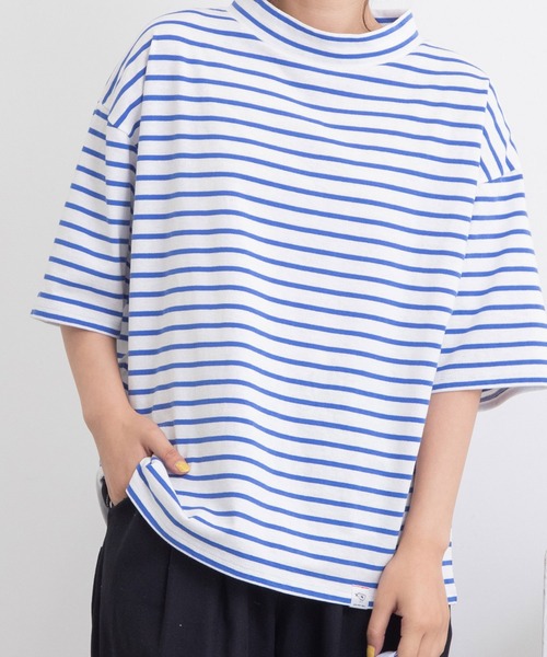 POU DOU DOU（プードゥドゥ）の「ボーダーモックネックゆるTee（Tシャツ/カットソー・レディース・ブラック/ピンク/ブルー/グリーン・3）」の9枚目の写真