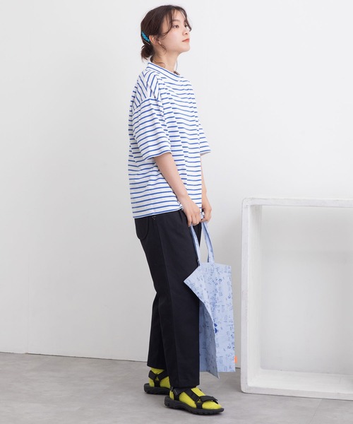 POU DOU DOU（プードゥドゥ）の「ボーダーモックネックゆるTee（Tシャツ/カットソー・レディース・ブラック/ピンク/ブルー/グリーン・3）」の11枚目の写真