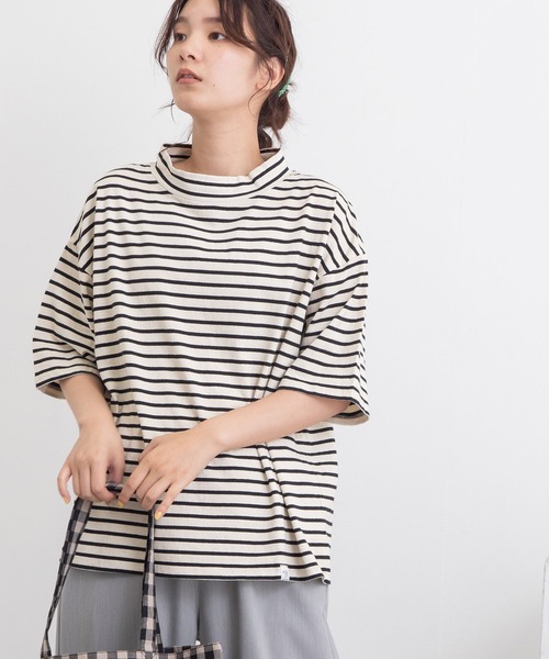 POU DOU DOU（プードゥドゥ）の「ボーダーモックネックゆるTee（Tシャツ/カットソー・レディース・ブラック/ピンク/ブルー/グリーン・3）」の12枚目の写真