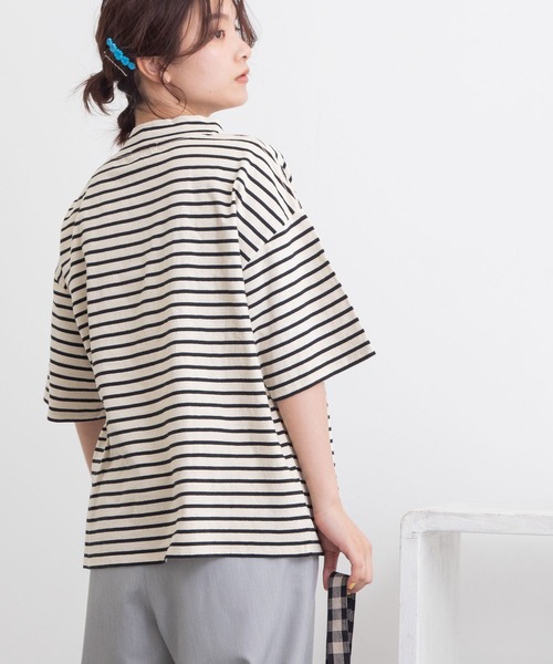 POU DOU DOU（プードゥドゥ）の「ボーダーモックネックゆるTee（Tシャツ/カットソー・レディース・ブラック/ピンク/ブルー/グリーン・3）」の13枚目の写真