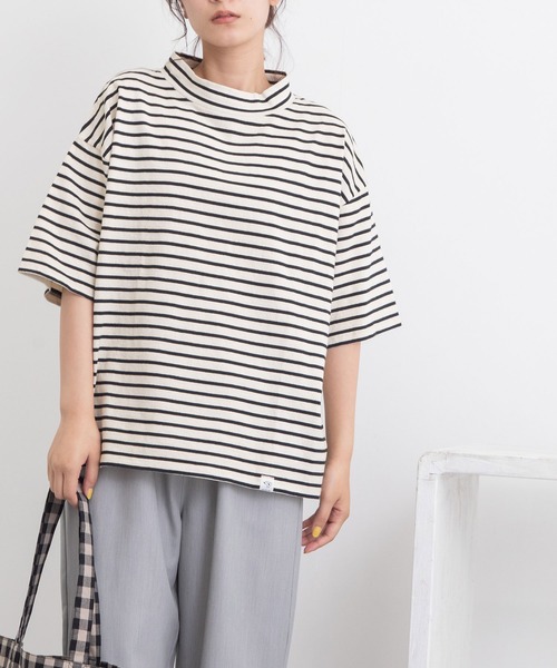 POU DOU DOU（プードゥドゥ）の「ボーダーモックネックゆるTee（Tシャツ/カットソー・レディース・ブラック/ピンク/ブルー/グリーン・3）」の15枚目の写真