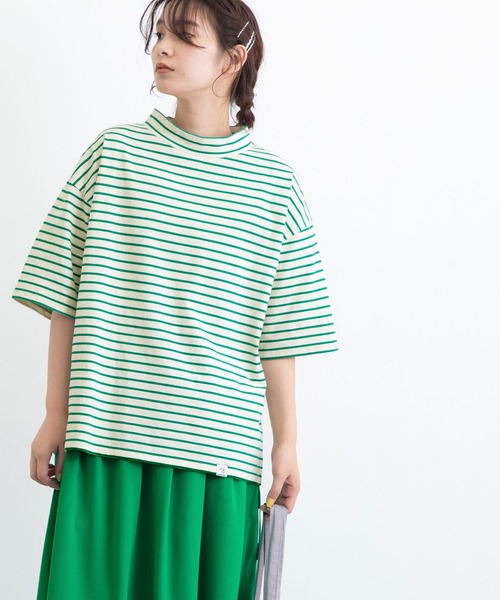 POU DOU DOU（プードゥドゥ）の「ボーダーモックネックゆるTee（Tシャツ/カットソー・レディース・ブラック/ピンク/ブルー/グリーン・3）」の19枚目の写真