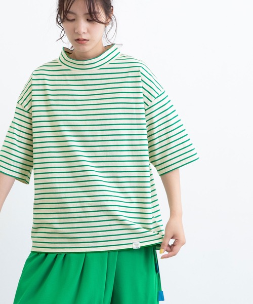 POU DOU DOU（プードゥドゥ）の「ボーダーモックネックゆるTee（Tシャツ/カットソー・レディース・ブラック/ピンク/ブルー/グリーン・3）」の20枚目の写真