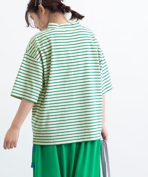 POU DOU DOU（プードゥドゥ）の「ボーダーモックネックゆるTee（Tシャツ/カットソー・レディース・ブラック/ピンク/ブルー/グリーン・3）」の21枚目の写真