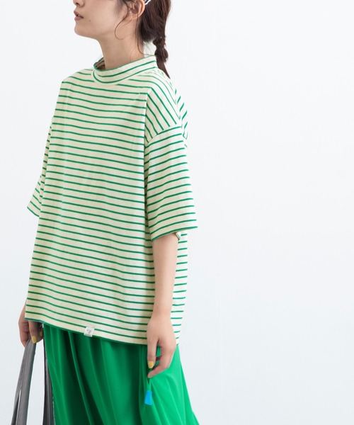 POU DOU DOU（プードゥドゥ）の「ボーダーモックネックゆるTee（Tシャツ/カットソー・レディース・ブラック/ピンク/ブルー/グリーン・3）」の22枚目の写真