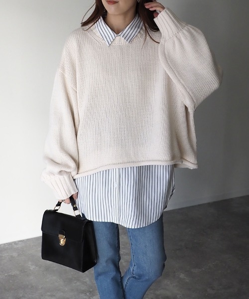 Riberry（リベリー）の「ショート丈ニットプルオーバー（ニット/セーター・レディース・ブラック/ラベンダー/オフホワイト/イエロー/ベージュ・MEDIUM）」の17枚目の写真