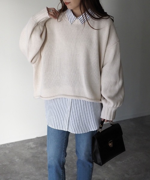 Riberry（リベリー）の「ショート丈ニットプルオーバー（ニット/セーター・レディース・ブラック/ラベンダー/オフホワイト/イエロー/ベージュ・MEDIUM）」の10枚目の写真