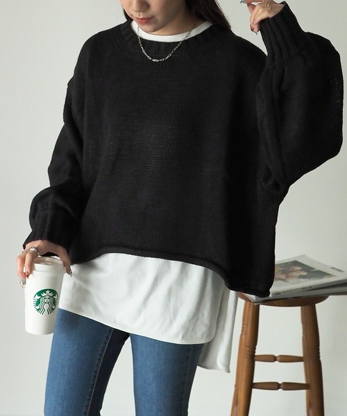 Riberry（リベリー）の「ショート丈ニットプルオーバー（ニット/セーター・レディース・ブラック/ラベンダー/オフホワイト/イエロー/ベージュ・MEDIUM）」の22枚目の写真