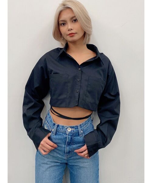 GYDA（ジェイダ）の「ウエストマーク ショートシャツ（シャツ/ブラウス・レディース・ブラック/オフホワイト・FREE）」の9枚目の写真