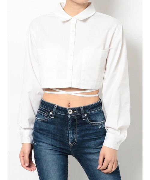 GYDA（ジェイダ）の「ウエストマーク ショートシャツ（シャツ/ブラウス・レディース・ブラック/オフホワイト・FREE）」の5枚目の写真