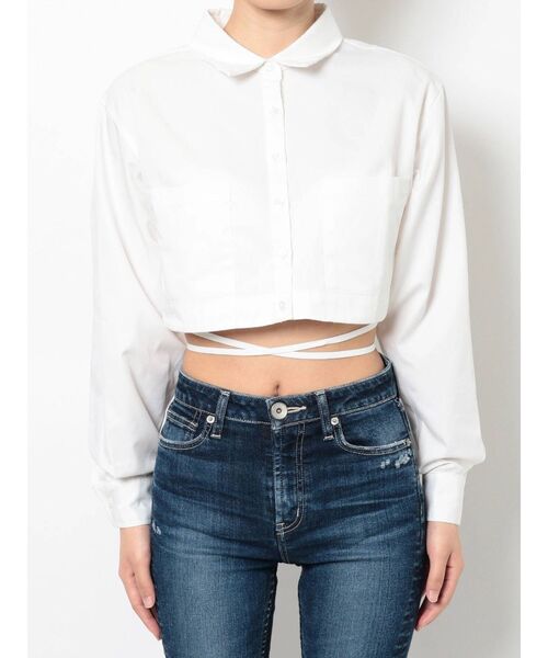 GYDA（ジェイダ）の「ウエストマーク ショートシャツ（シャツ/ブラウス・レディース・ブラック/オフホワイト・FREE）」の10枚目の写真