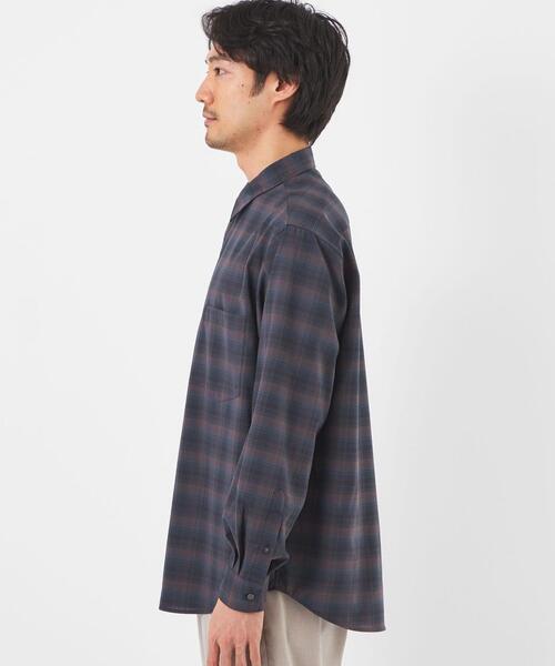 green label relaxing（グリーンレーベルリラクシング）の「TW ウォッシャブルトロ チェック ジャストルーズ シャツ -ウォッシャブル・ストレッチ・防シワ-（シャツ/ブラウス・メンズ・ネイビー/ナチュラル・L/XL/S/M）」の5枚目の写真