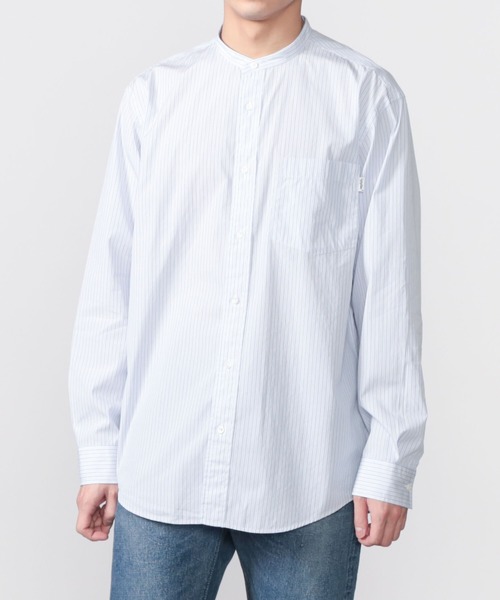 GYMPHLEX（ジムフレックス）の「Gymphlex | マルチストライプ バンドカラーシャツ MEN（シャツ/ブラウス・メンズ・ブルー系その他/ピンク系その他2/グレー系その他・MEDIUM/LARGE）」の2枚目の写真