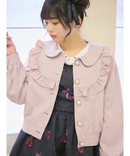 Ank Rouge(アンクルージュ)の「ラウンドヨークフリルブルゾン(ブルゾン・レディース・ブラック/ピンク/アイボリー・M)」の1枚目の写真