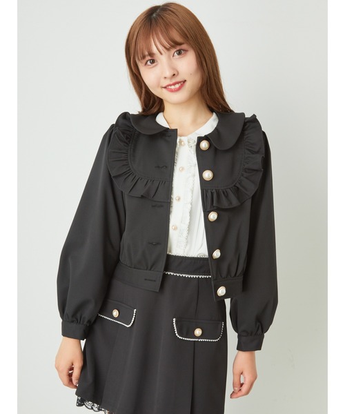 Ank Rouge(アンクルージュ)の「ラウンドヨークフリルブルゾン(ブルゾン・レディース・ブラック/ピンク/アイボリー・M)」の3枚目の写真