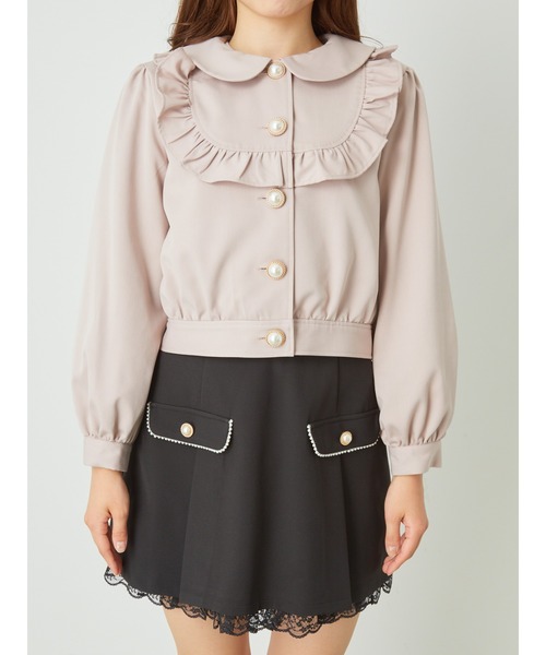 Ank Rouge(アンクルージュ)の「ラウンドヨークフリルブルゾン(ブルゾン・レディース・ブラック/ピンク/アイボリー・M)」の4枚目の写真