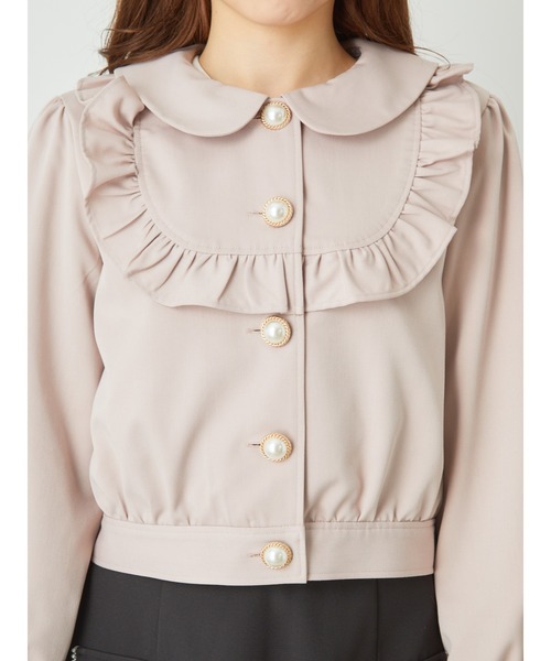 Ank Rouge(アンクルージュ)の「ラウンドヨークフリルブルゾン(ブルゾン・レディース・ブラック/ピンク/アイボリー・M)」の5枚目の写真