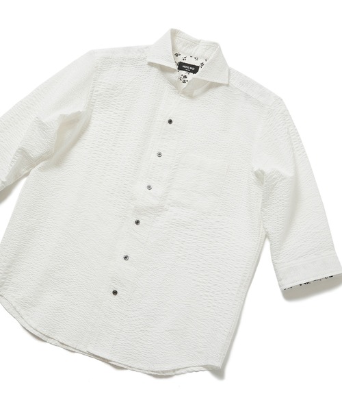 MEN'S BIGI(メンズビギ)の「バイアスサッカーストライプシャツ(シャツ/ブラウス・メンズ・ホワイト/ネイビー/グレー・01/02/03/04)」の1枚目の写真