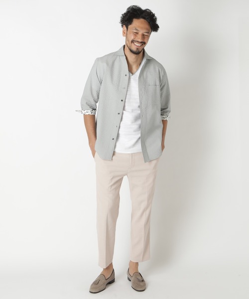 MEN'S BIGI(メンズビギ)の「バイアスサッカーストライプシャツ(シャツ/ブラウス・メンズ・ホワイト/ネイビー/グレー・01/02/03/04)」の8枚目の写真