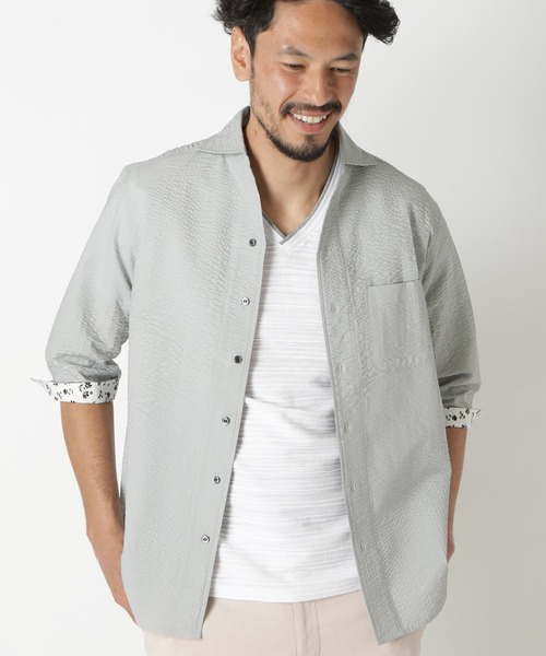 MEN'S BIGI(メンズビギ)の「バイアスサッカーストライプシャツ(シャツ/ブラウス・メンズ・ホワイト/ネイビー/グレー・01/02/03/04)」の5枚目の写真