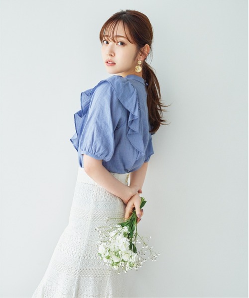 PROPORTION BODY DRESSING（プロポーションボディドレッシング）の「ドビーストライプラッフルブラウス / 1212110404（シャツ/ブラウス・レディース・ブルー/ネイビー/ホワイト系その他・MEDIUM/SMALL）」の3枚目の写真